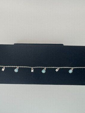 Evil Eye Charm Bracelet Adjustable 7-8 inches Sterling Silver 1.00CTW Moissanite